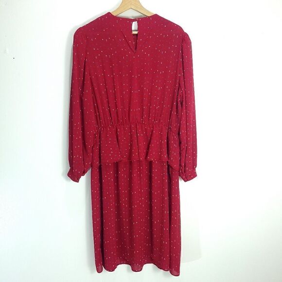 VintageāAntelsāRedĀ LongāSleeveāFlounceāWaistāDress - Picture 9 of 11